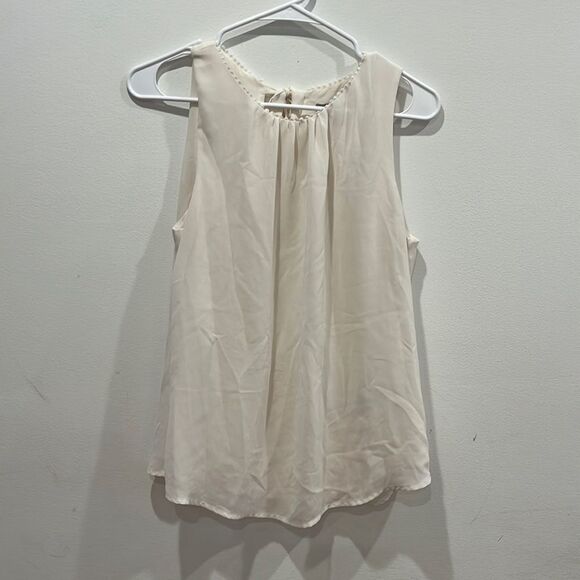 H&M Tops - H&M Women's Size 12 Cream Tan Sleeveless Blouse Top Lace Fringe Bow Tie Keyhole